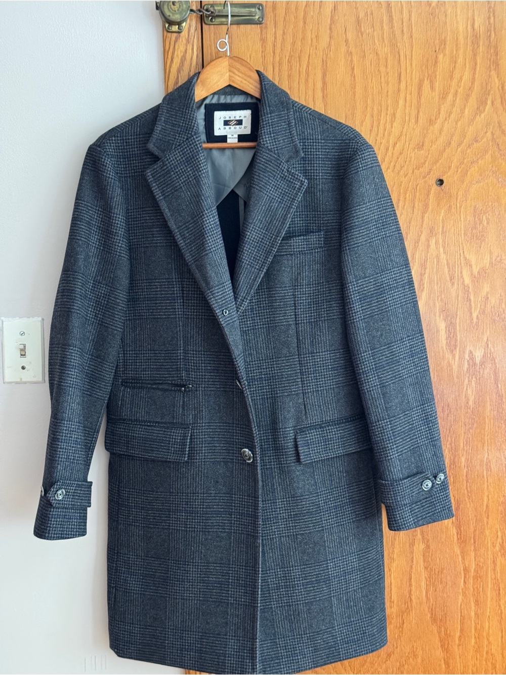 Joseph Abboud Mens Medium Wool Blend Plaid Overcoat Car Coat
